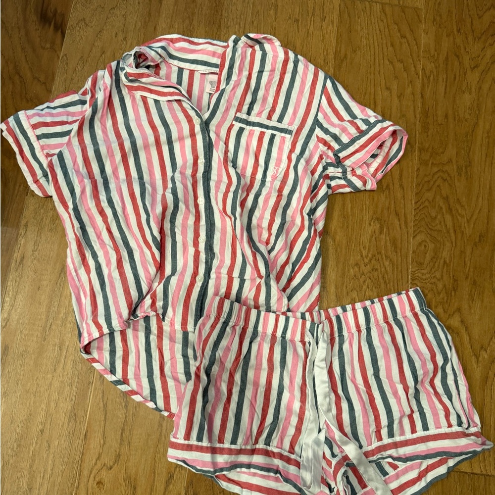 Victoria's Secret Striped Pajama Set - Pink, White, Black